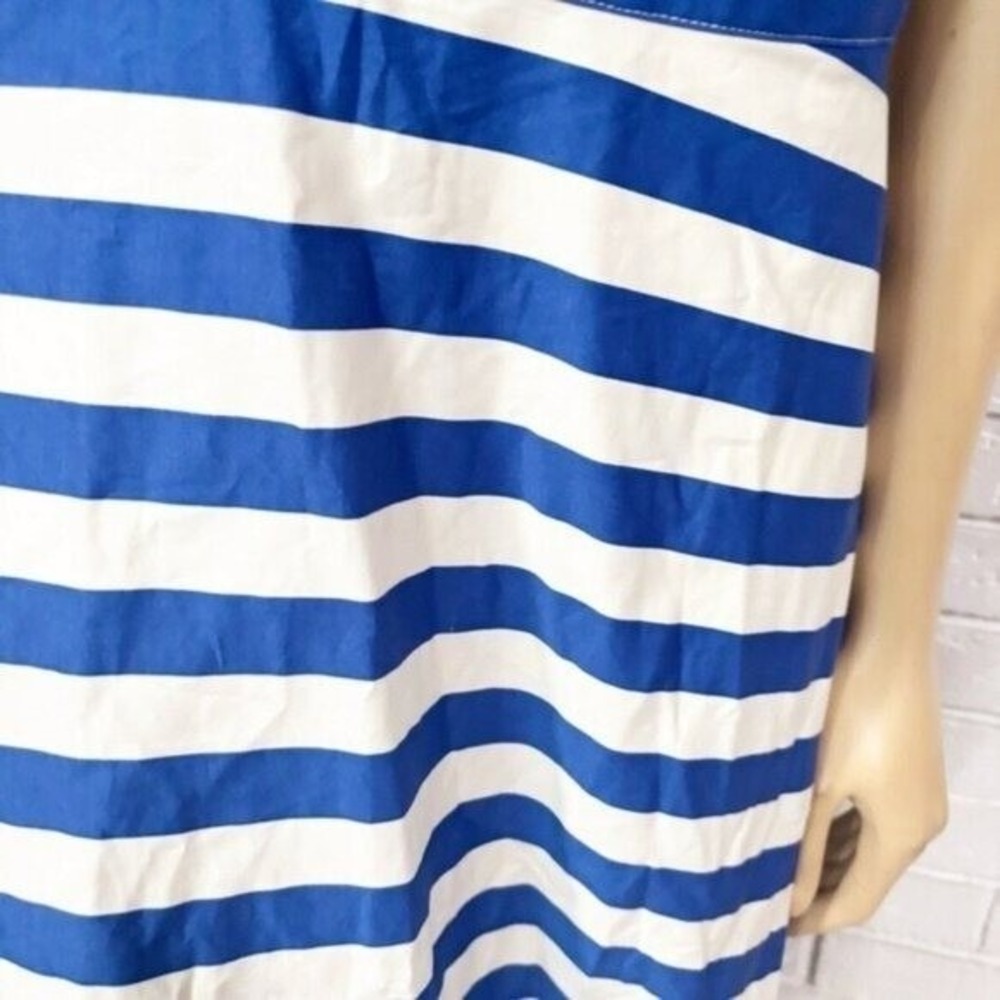 Boden Blue White Striped V-Neck Fit and Flare Midi Dress with Pockets Size 16R - Picture 4 of 14